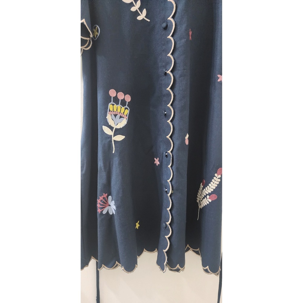 MABLE Navy Blue Embroidered‎ Scalloped Linen Blend Mini Shirt Dress MD4896A M - Picture 10 of 10